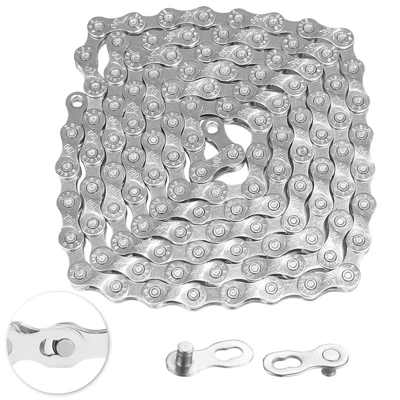 AGJIQ 21/24/27 Speed Bike Chain, Bicycle Mountain Bike Chain, 116 Links Single & Multi Speed Bikes Chain, Compatible with 8/9/16/18 Speed Positioning Systems(Silve) - Image 1